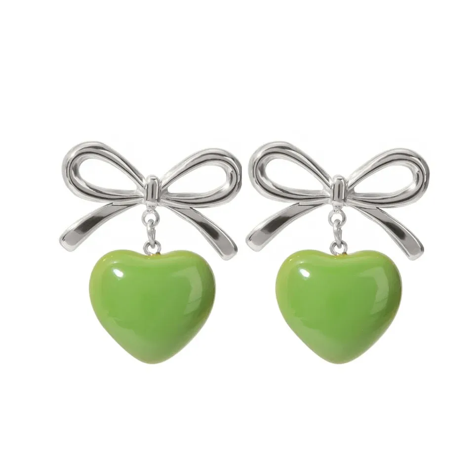 Green Sweetheart Drop Earrings