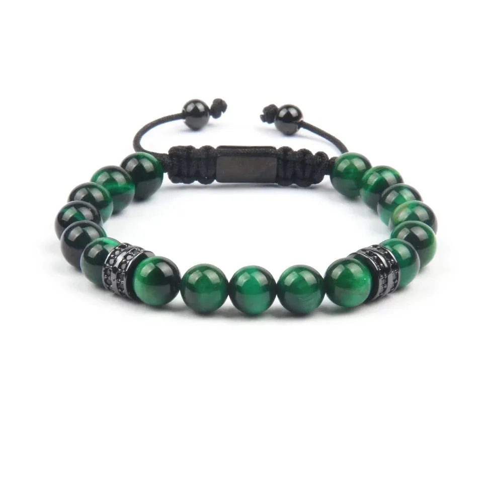 Green Tiger Eye & Black Crystals Bracelet