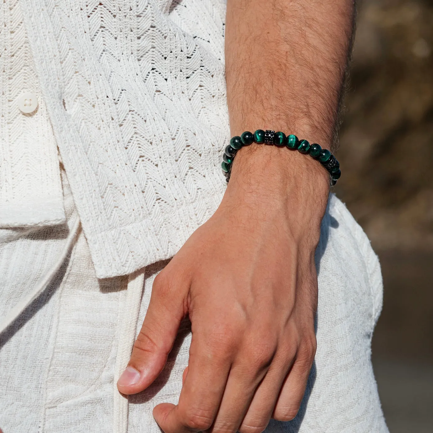 Green Tiger Eye & Black Crystals Bracelet
