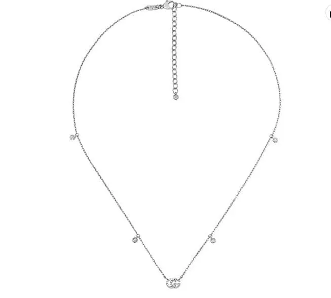 Gucci 18K White Gold Diamond GG Running Necklace
