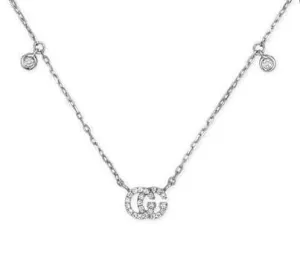 Gucci 18K White Gold Diamond GG Running Necklace