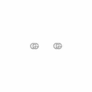 GUCCI 18K White Gold GG Running XS Diamond Studs