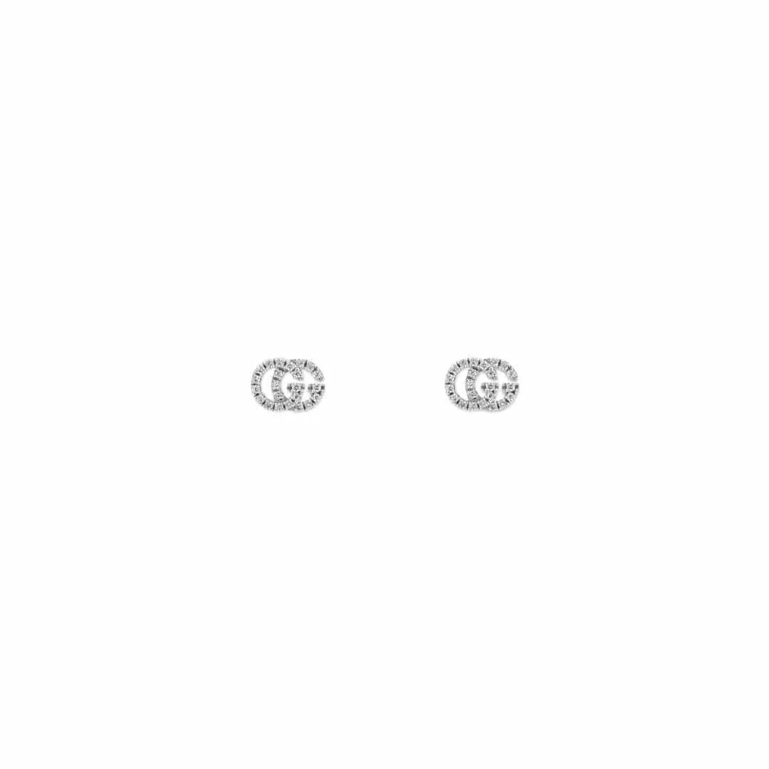 GUCCI 18K White Gold GG Running XS Diamond Studs