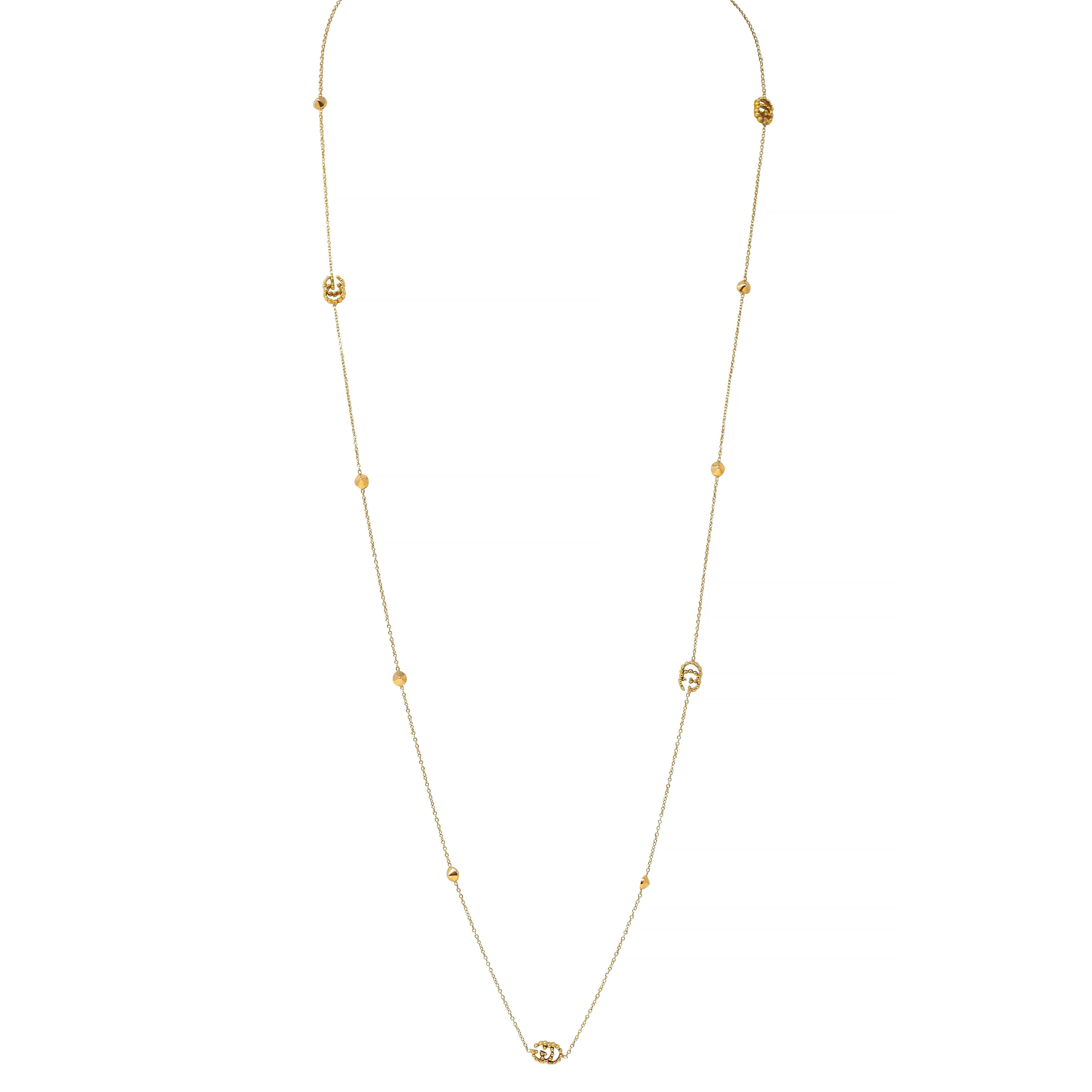 Gucci 2000's Topaz 18 Karat Yellow Gold GG Running Station Chain Necklace