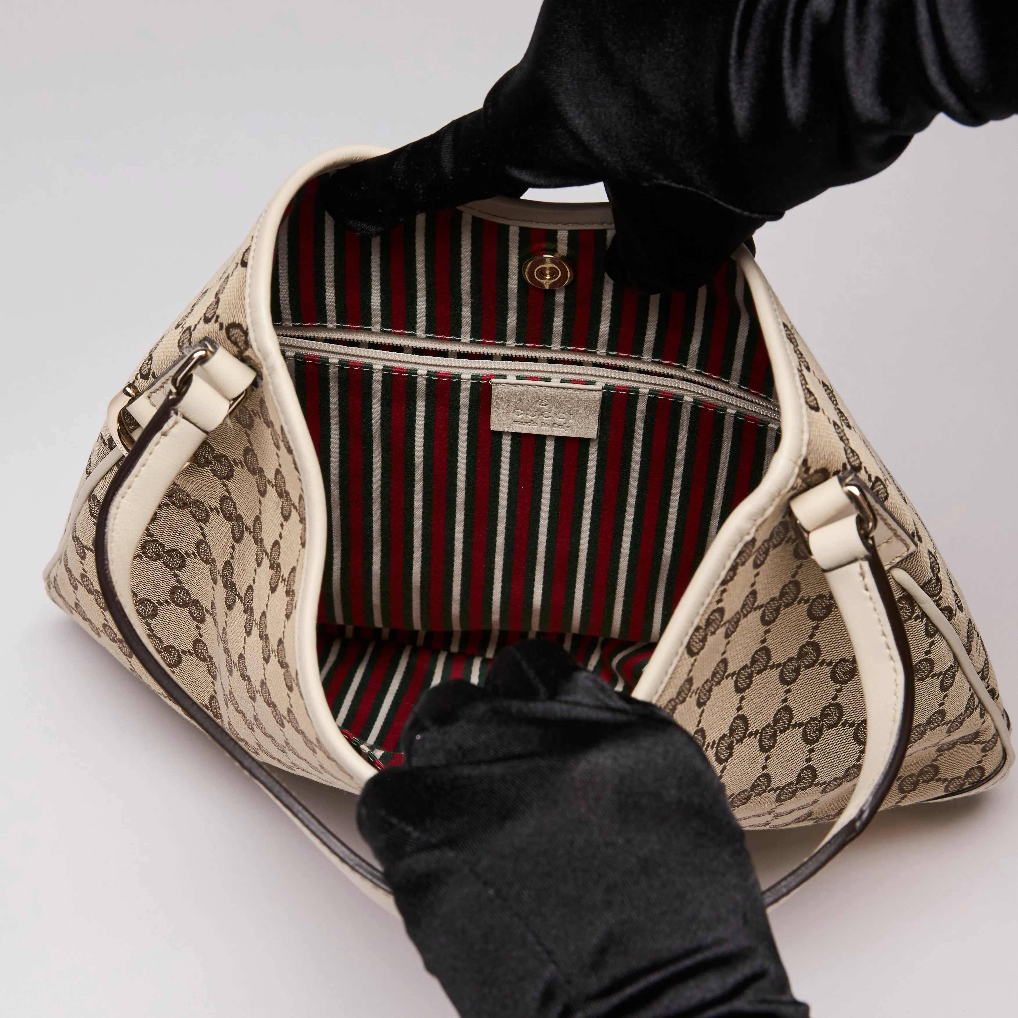 Gucci Brown & Cream GG Canvas Monogram Britt Shoulder Bag