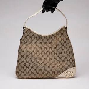 Gucci Brown & Cream GG Canvas Monogram Britt Shoulder Bag