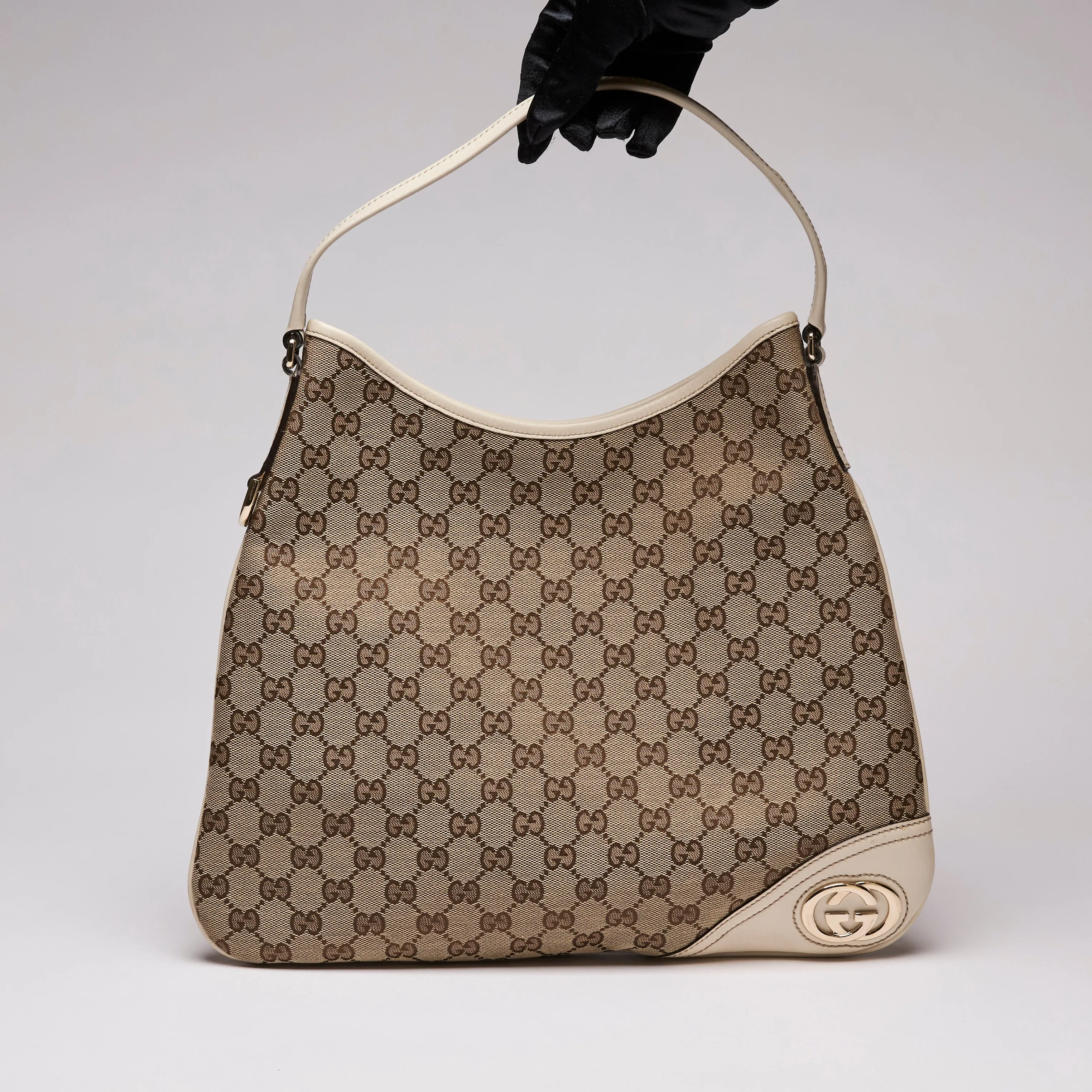 Gucci Brown & Cream GG Canvas Monogram Britt Shoulder Bag