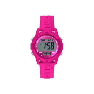 Guess Digital Watch Magenta Case With Magenta Digital Dial And Magenta Guess Logo Silicone Strap