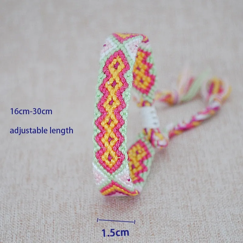 Handcrafted Bohemian Bracelet - A Vibrant Rainbow Weave of Vintage Cotton Rope, Perfect for Summer Beach, Yoga and Ethnic Inspired Style