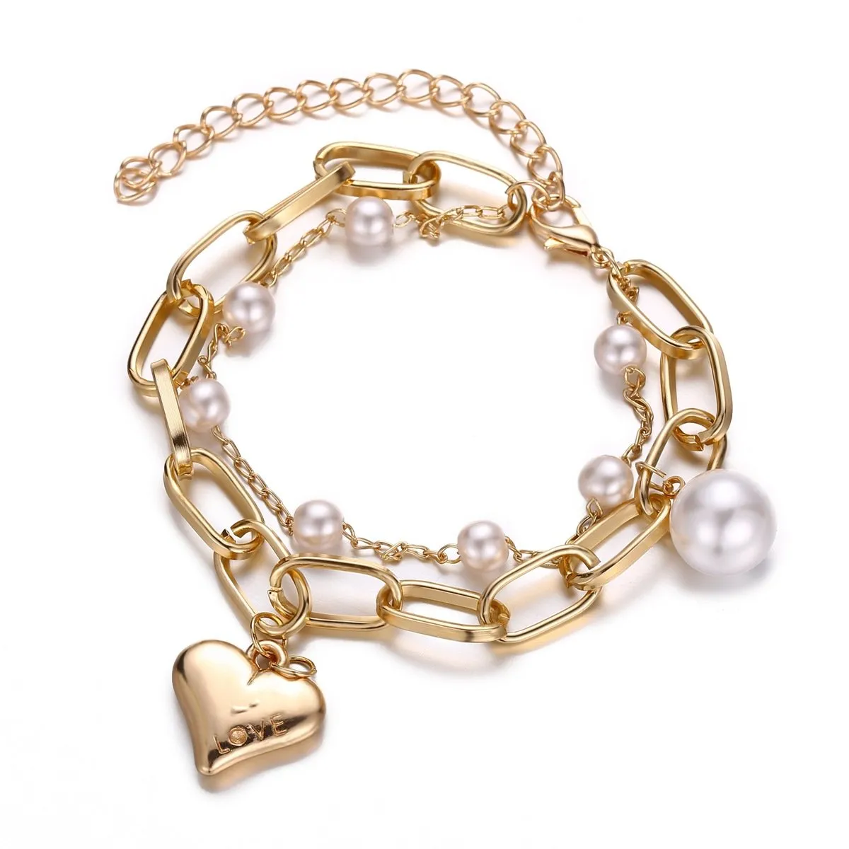 Heart and Pearl Bracelet Set