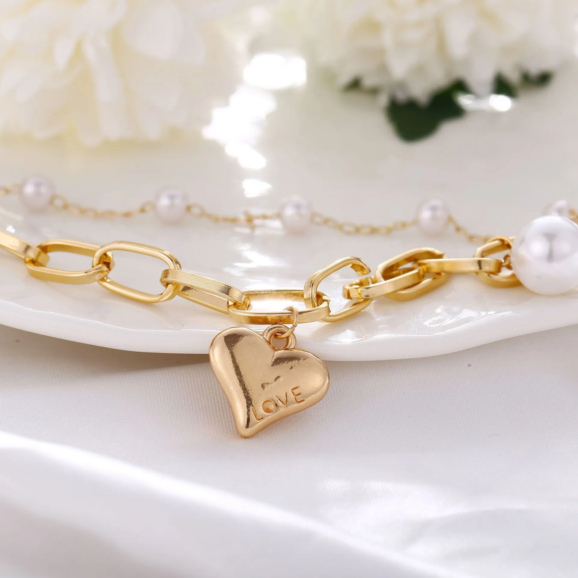 Heart and Pearl Bracelet Set
