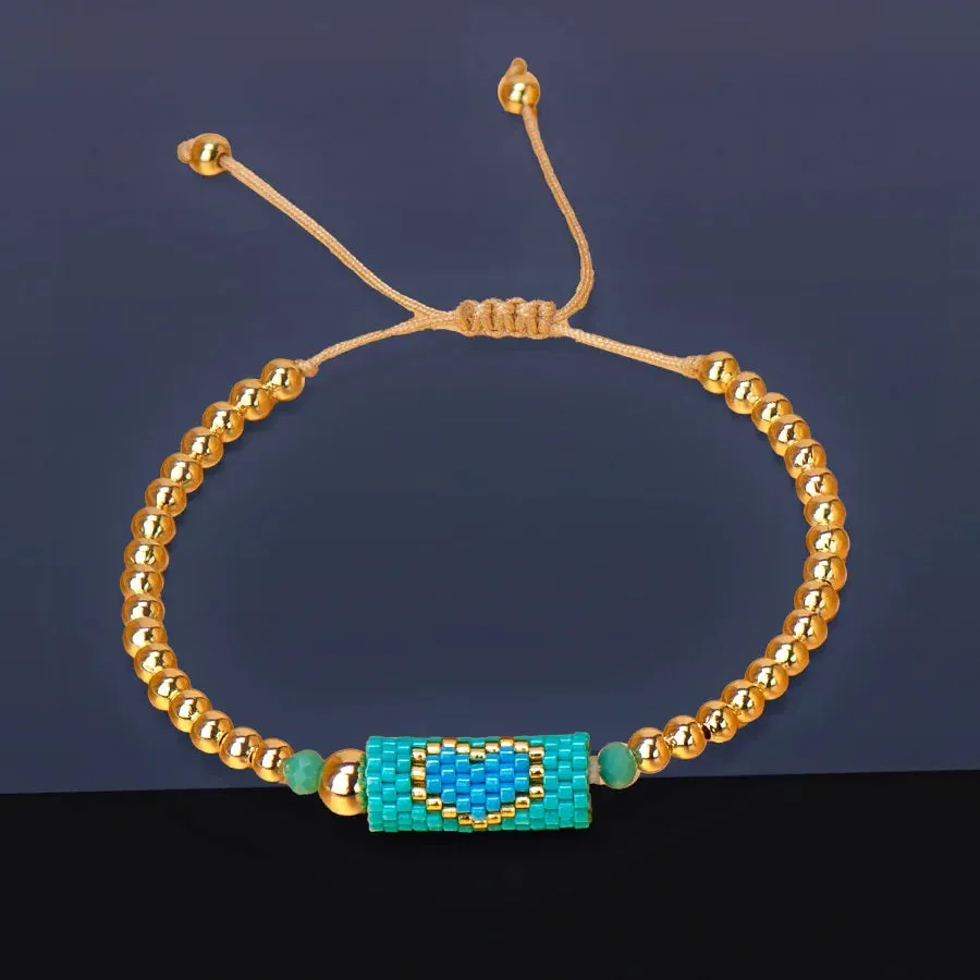 Heart Miyuki Bracelet Handmade Woven Adjustable Hard Golden Plated Beads For Women Fashion Jewelry Summer Love Beach Boho Gift