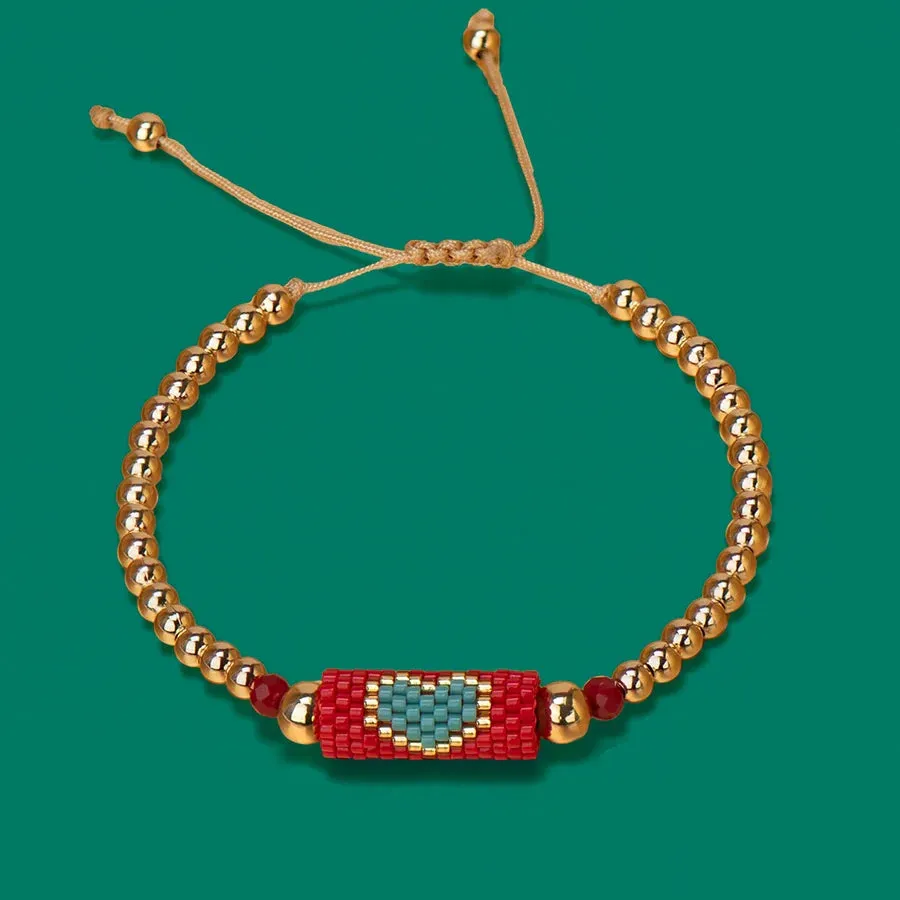 Heart Miyuki Bracelet Handmade Woven Adjustable Hard Golden Plated Beads For Women Fashion Jewelry Summer Love Beach Boho Gift