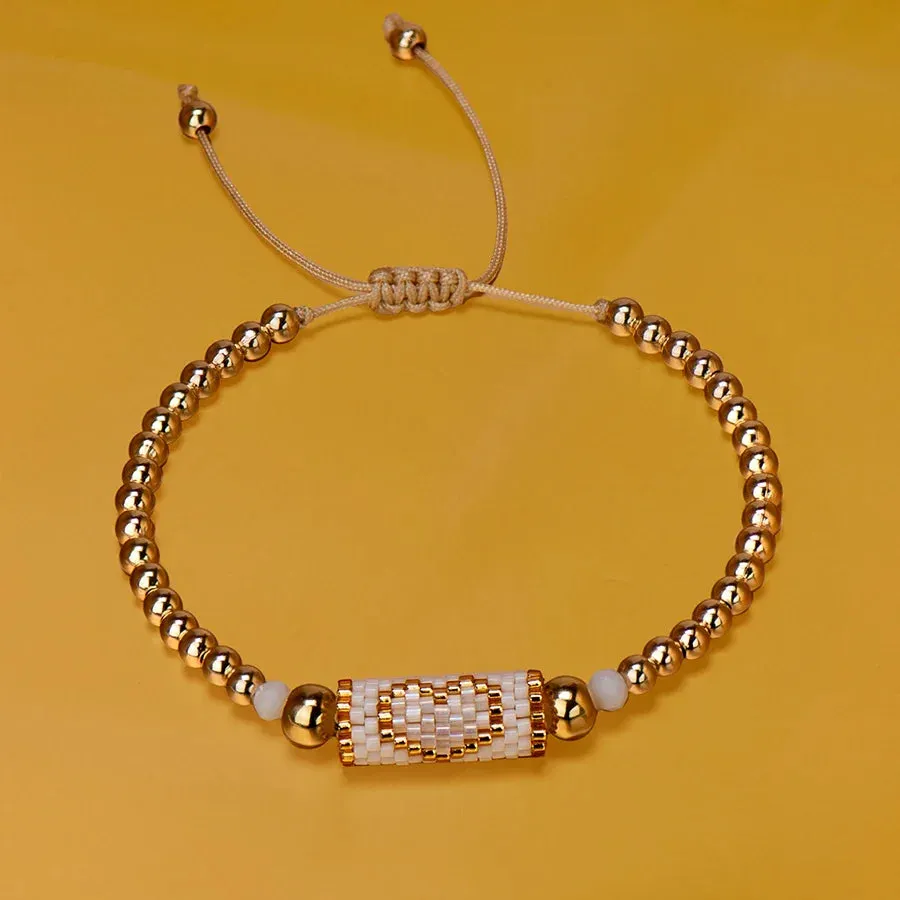 Heart Miyuki Bracelet Handmade Woven Adjustable Hard Golden Plated Beads For Women Fashion Jewelry Summer Love Beach Boho Gift