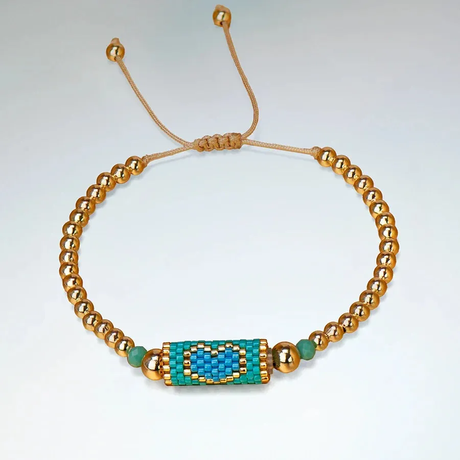 Heart Miyuki Bracelet Handmade Woven Adjustable Hard Golden Plated Beads For Women Fashion Jewelry Summer Love Beach Boho Gift