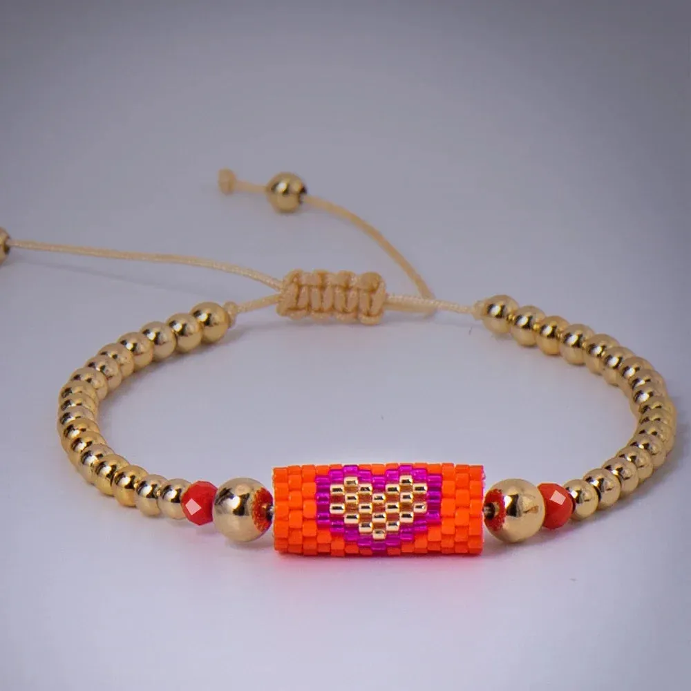Heart Miyuki Bracelet Handmade Woven Adjustable Hard Golden Plated Beads For Women Fashion Jewelry Summer Love Beach Boho Gift
