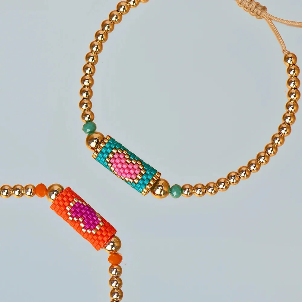 Heart Miyuki Bracelet Handmade Woven Adjustable Hard Golden Plated Beads For Women Fashion Jewelry Summer Love Beach Boho Gift