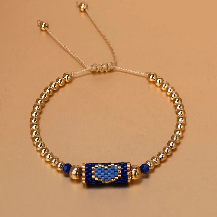 Heart Miyuki Bracelet Handmade Woven Adjustable Hard Golden Plated Beads For Women Fashion Jewelry Summer Love Beach Boho Gift