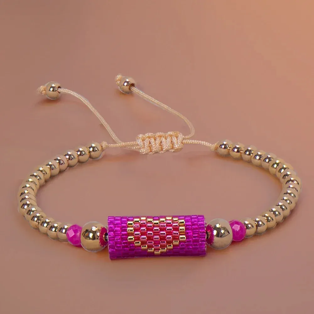 Heart Miyuki Bracelet Handmade Woven Adjustable Hard Golden Plated Beads For Women Fashion Jewelry Summer Love Beach Boho Gift