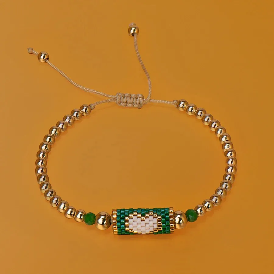 Heart Miyuki Bracelet Handmade Woven Adjustable Hard Golden Plated Beads For Women Fashion Jewelry Summer Love Beach Boho Gift