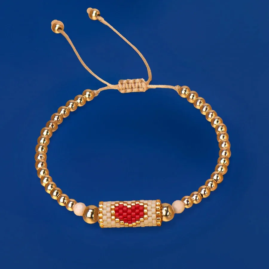 Heart Miyuki Bracelet Handmade Woven Adjustable Hard Golden Plated Beads For Women Fashion Jewelry Summer Love Beach Boho Gift