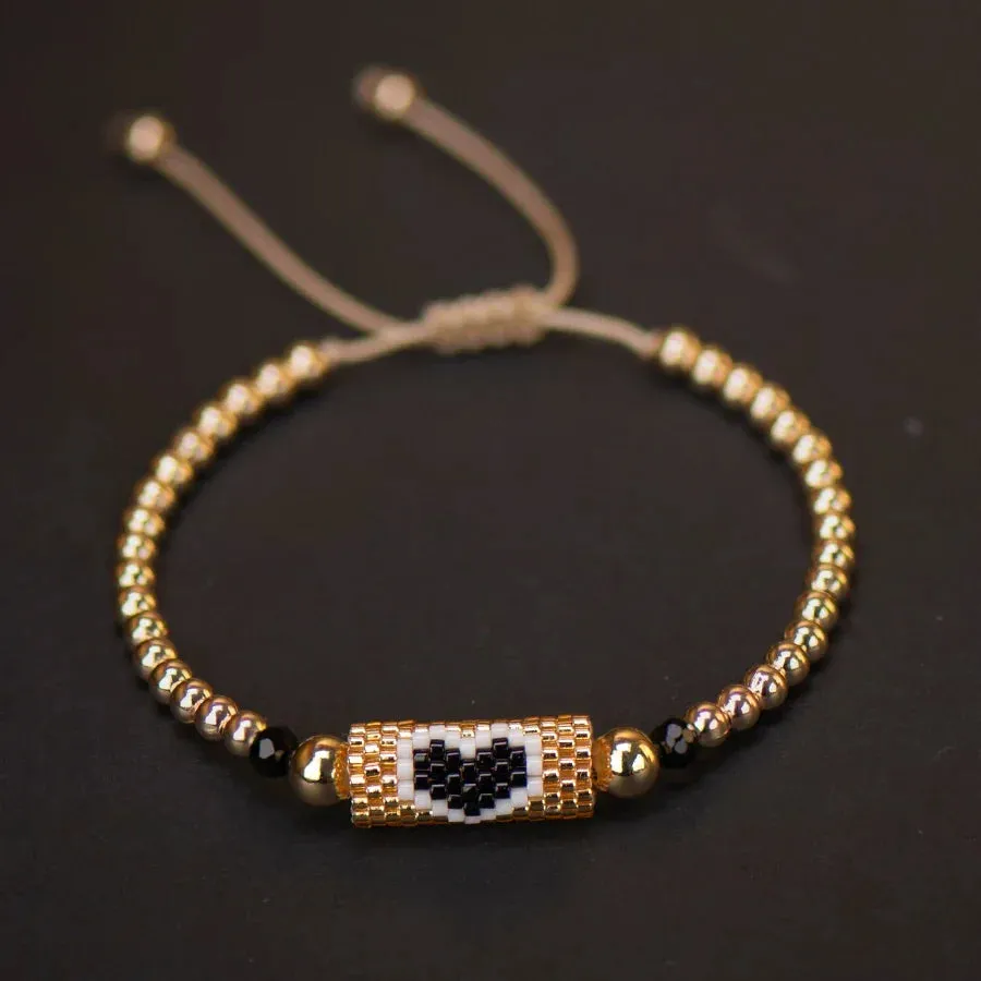 Heart Miyuki Bracelet Handmade Woven Adjustable Hard Golden Plated Beads For Women Fashion Jewelry Summer Love Beach Boho Gift