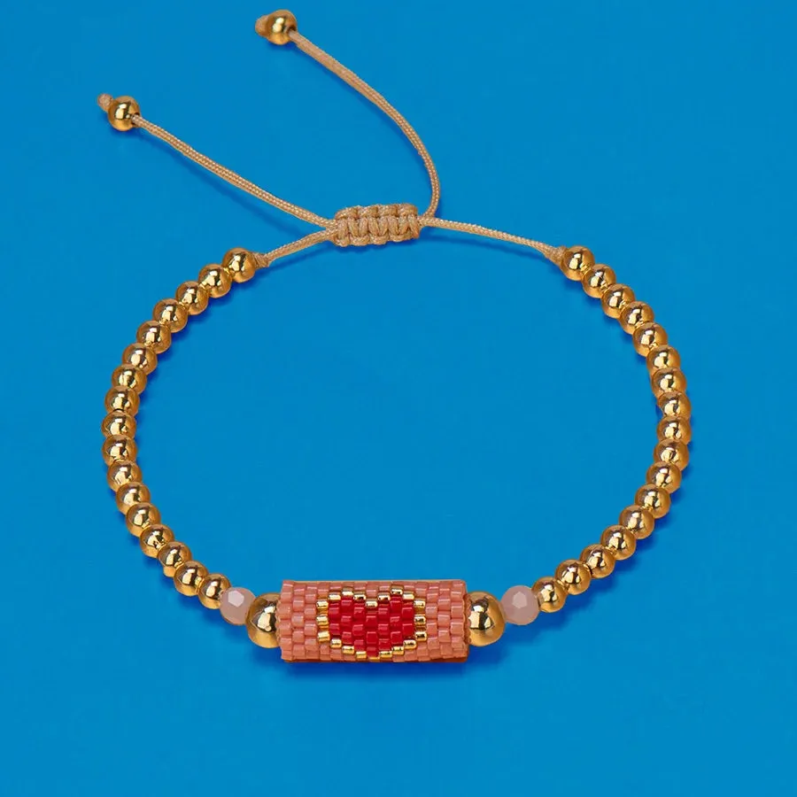 Heart Miyuki Bracelet Handmade Woven Adjustable Hard Golden Plated Beads For Women Fashion Jewelry Summer Love Beach Boho Gift