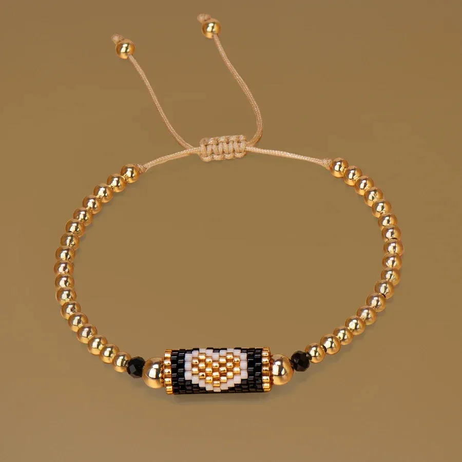 Heart Miyuki Bracelet Handmade Woven Adjustable Hard Golden Plated Beads For Women Fashion Jewelry Summer Love Beach Boho Gift