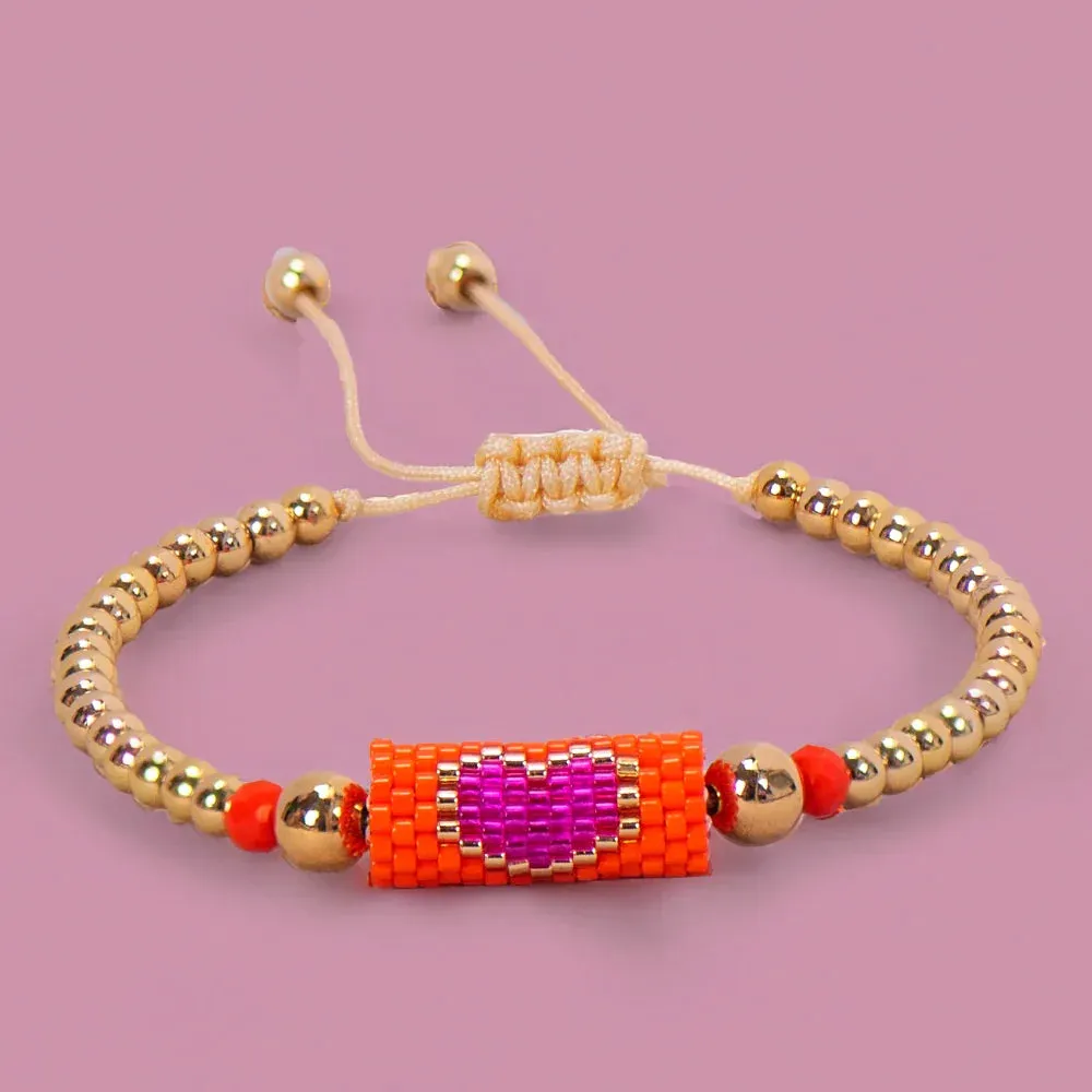 Heart Miyuki Bracelet Handmade Woven Adjustable Hard Golden Plated Beads For Women Fashion Jewelry Summer Love Beach Boho Gift
