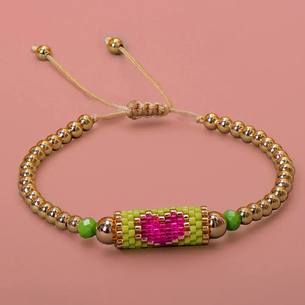 Heart Miyuki Bracelet Handmade Woven Adjustable Hard Golden Plated Beads For Women Fashion Jewelry Summer Love Beach Boho Gift
