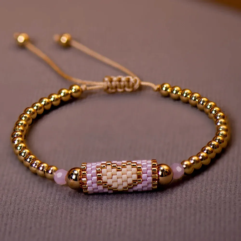 Heart Miyuki Bracelet Handmade Woven Adjustable Hard Golden Plated Beads For Women Fashion Jewelry Summer Love Beach Boho Gift