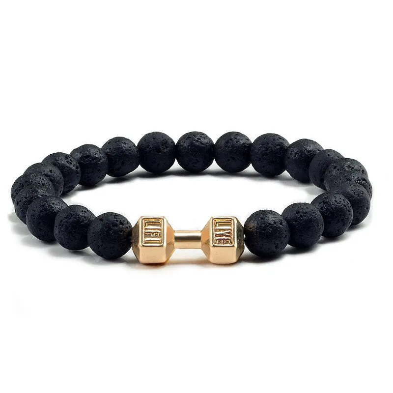 High Quality Men Beaded Bracelet Natural Black Lava