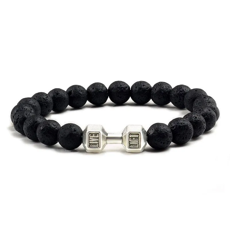 High Quality Men Beaded Bracelet Natural Black Lava