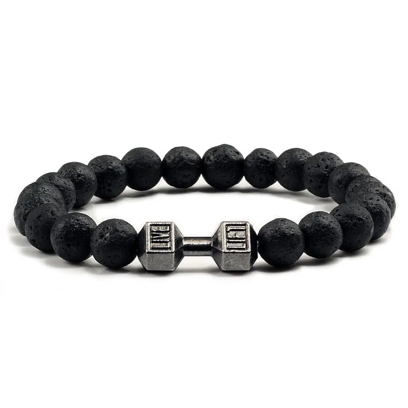 High Quality Men Beaded Bracelet Natural Black Lava