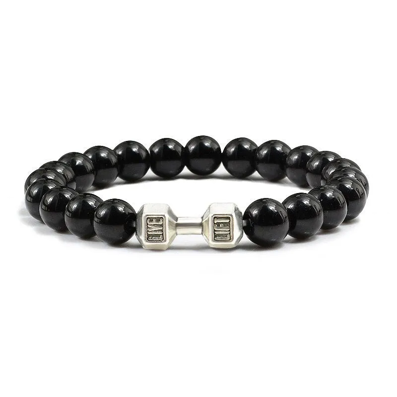 High Quality Men Beaded Bracelet Natural Black Lava