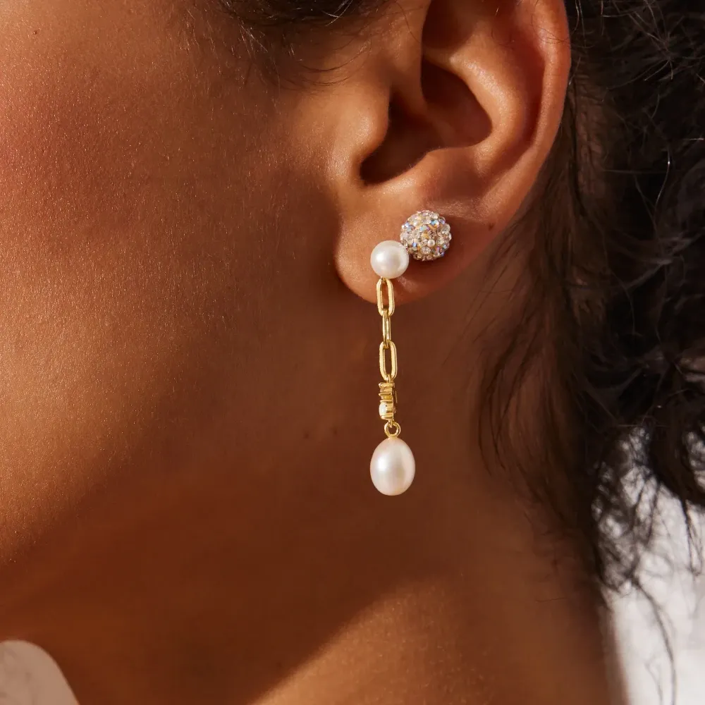 Hillberg & Berk Gold Plated Sterling Silver Pearl Convertible Drop Earrings
