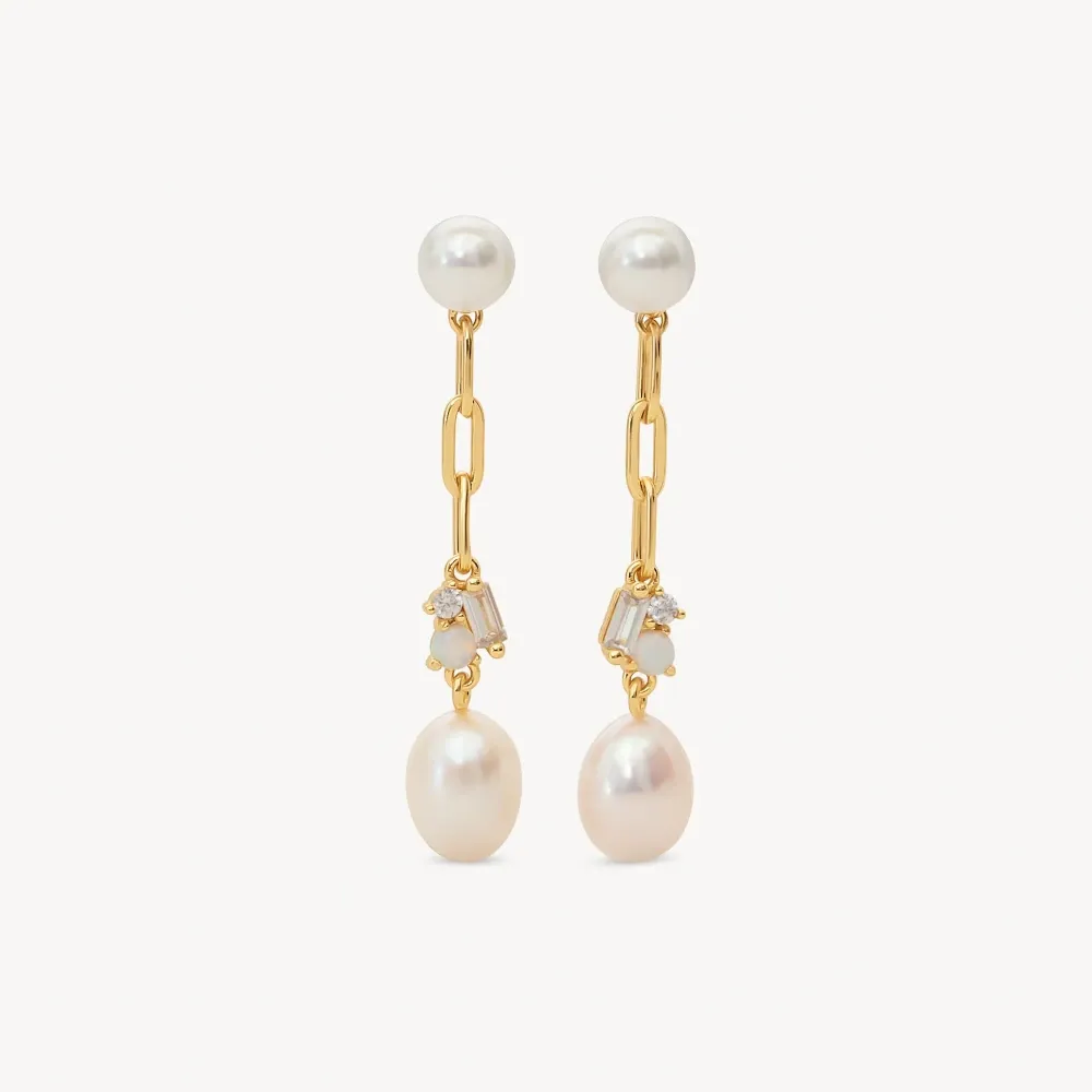 Hillberg & Berk Gold Plated Sterling Silver Pearl Convertible Drop Earrings
