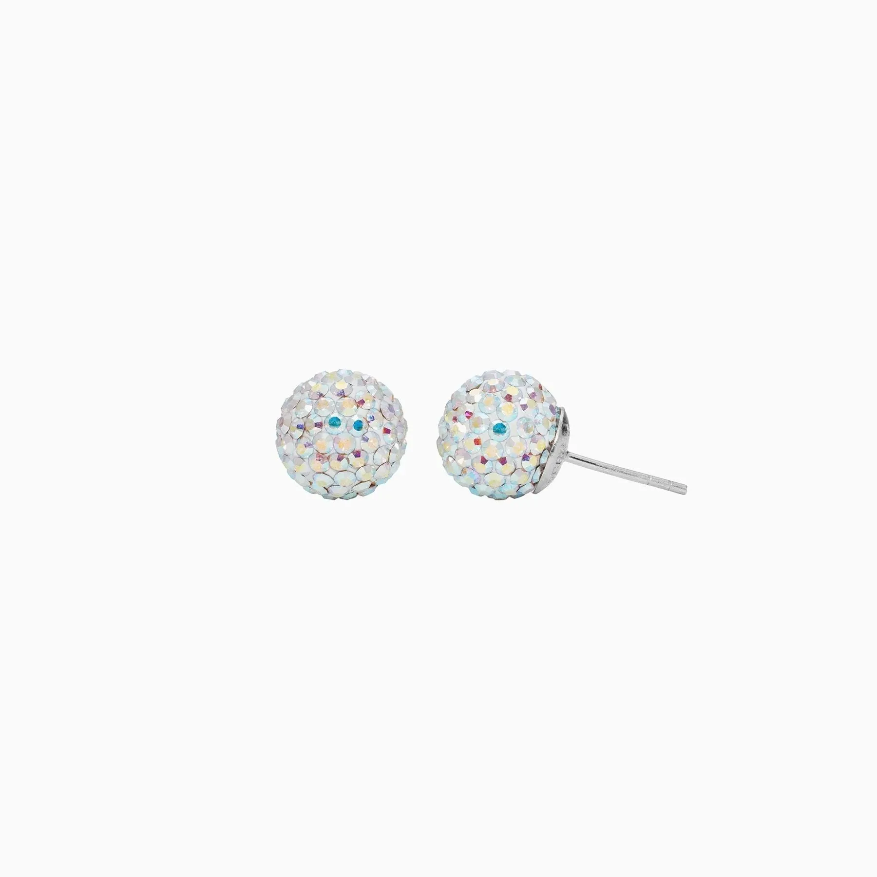 Hillberg & Berk Sterling Silver (10mm) Aurora Borealis Sparkle Ball Stud Earrings