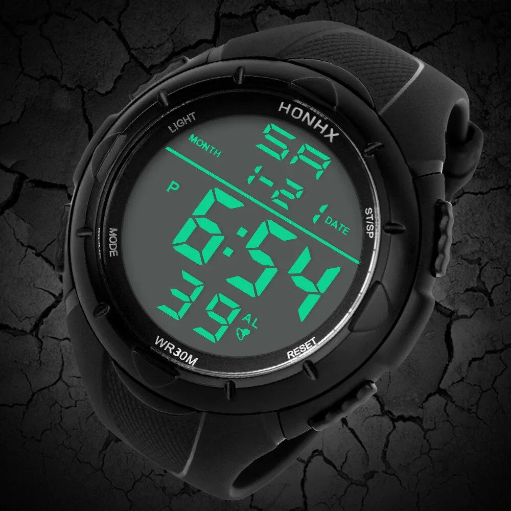 HONHX Fashion Electronic Watches Men's LED Digital Alarm Sport Watch Silicone Military Army Quartz Wristwatch relogio masculino