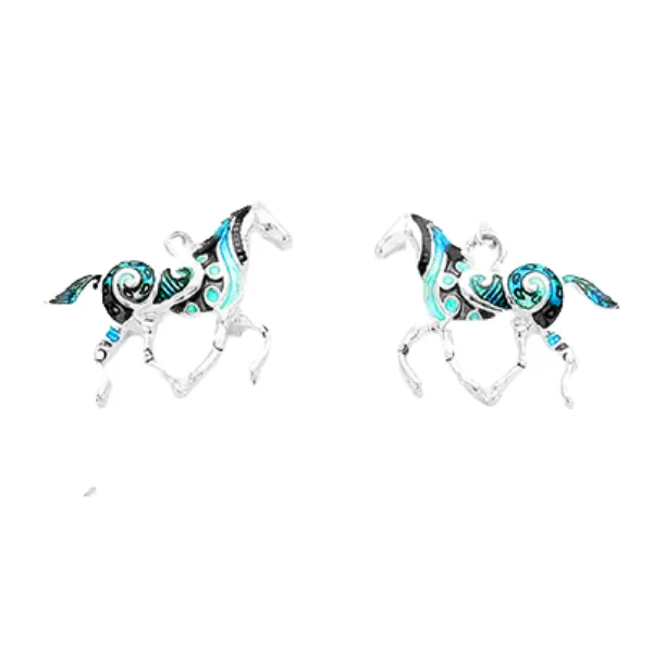 Horse Blue & Silver Pendant Earrings Set