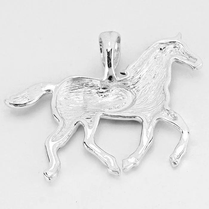 Horse Blue & Silver Pendant Earrings Set