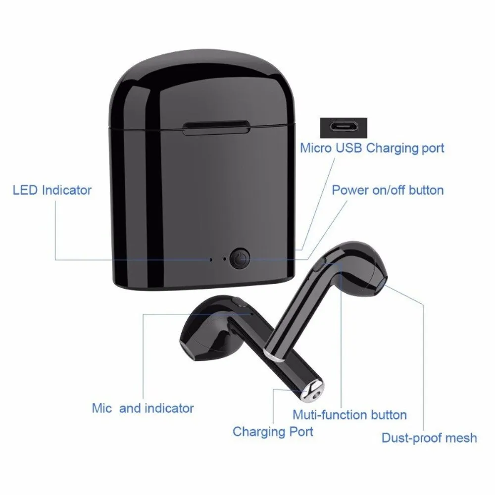 i7s TWS Wireless Earphone 3D Bluetooth5.0 Headphones Android Headset For Iphone 7 8 plus x xr Xiaomi Mi 9T   Charging Box Sport