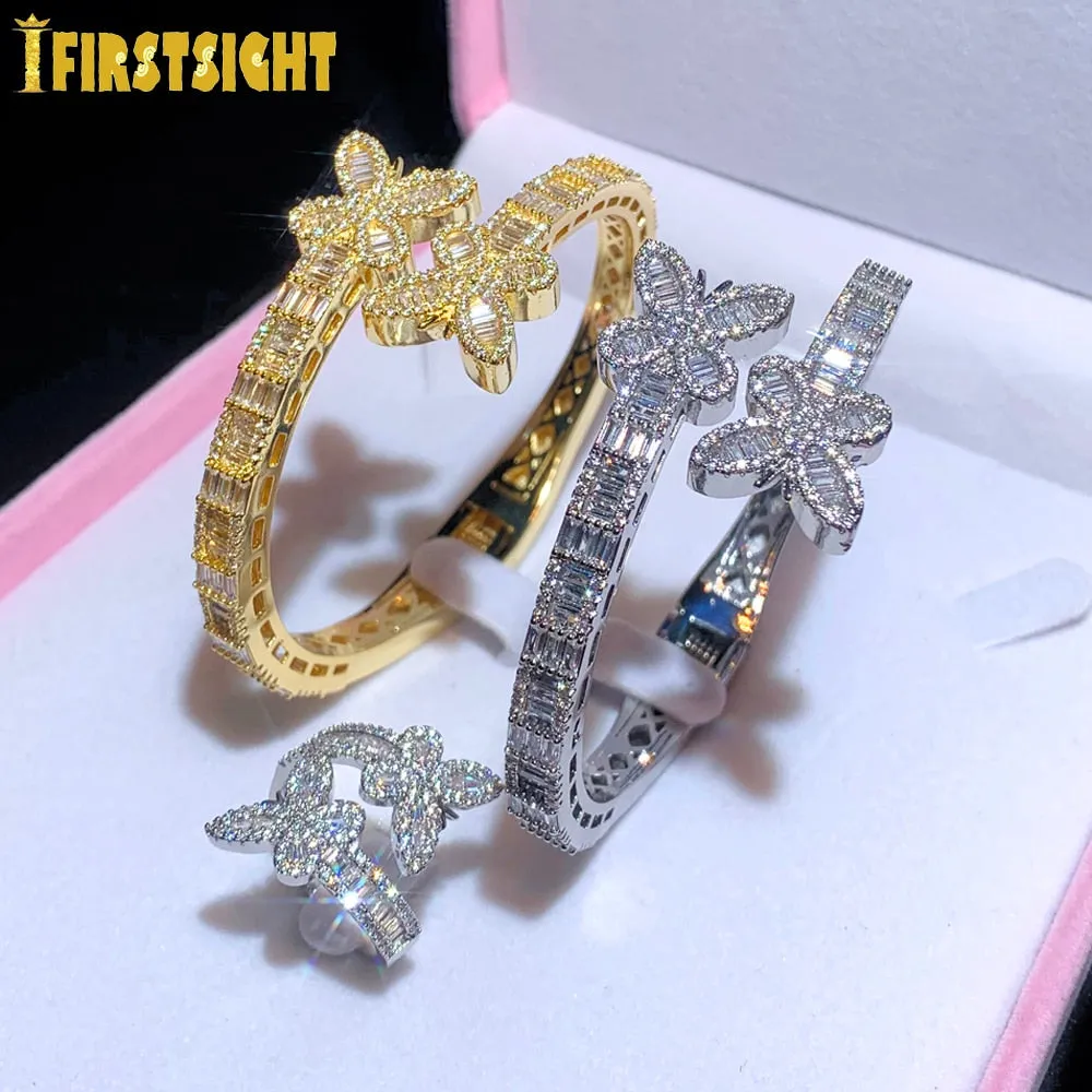 Iced Out Bling Opened Butterfly Charm Bracelet