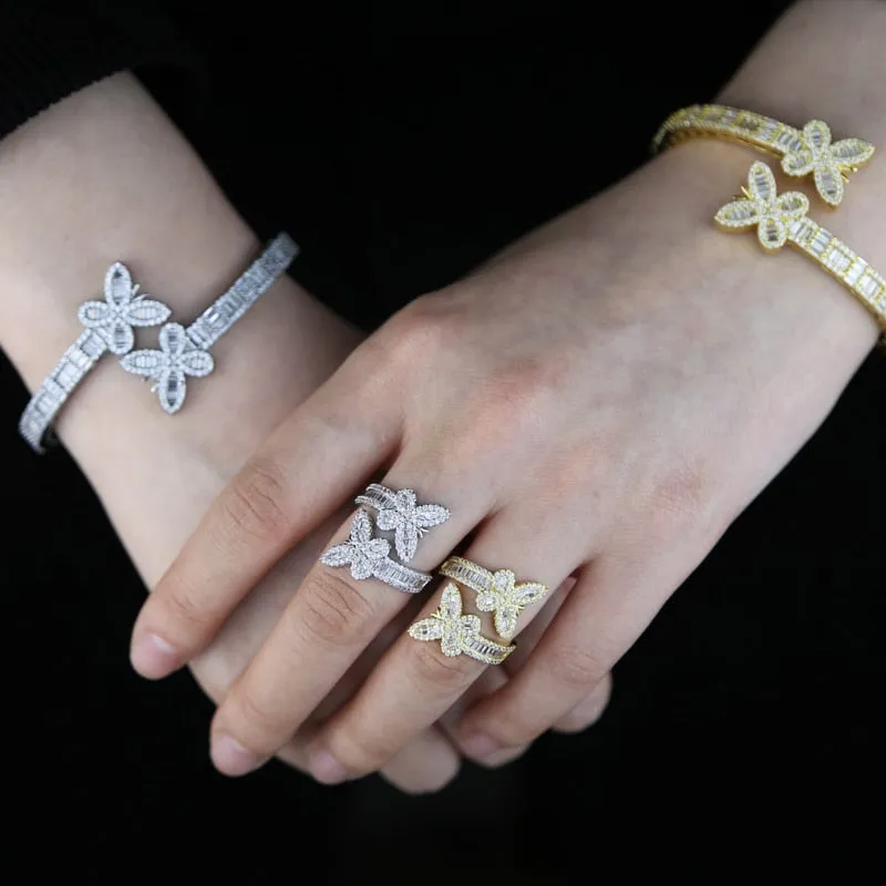 Iced Out Bling Opened Butterfly Charm Bracelet