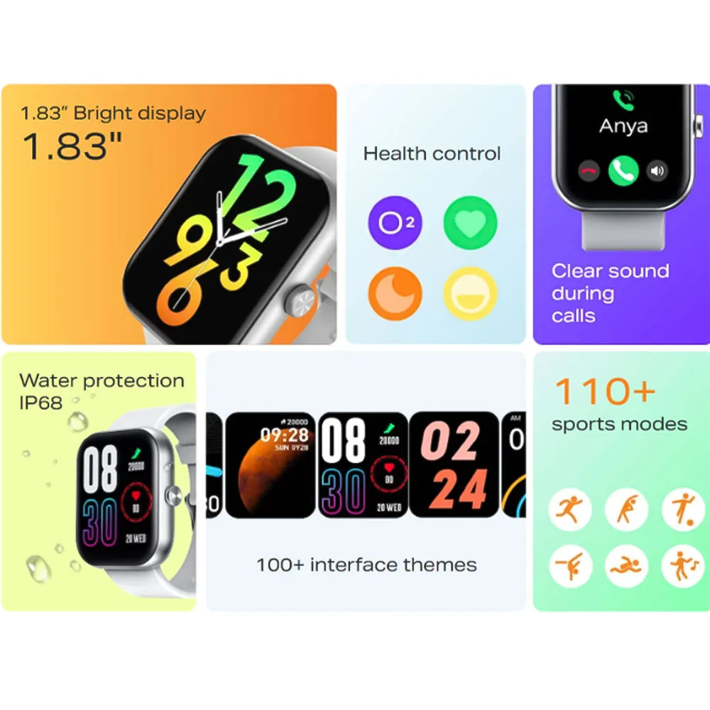 Infinix Watch 1 XW1 Smart Watch Silver Aluminum Case With White Silicone Strap