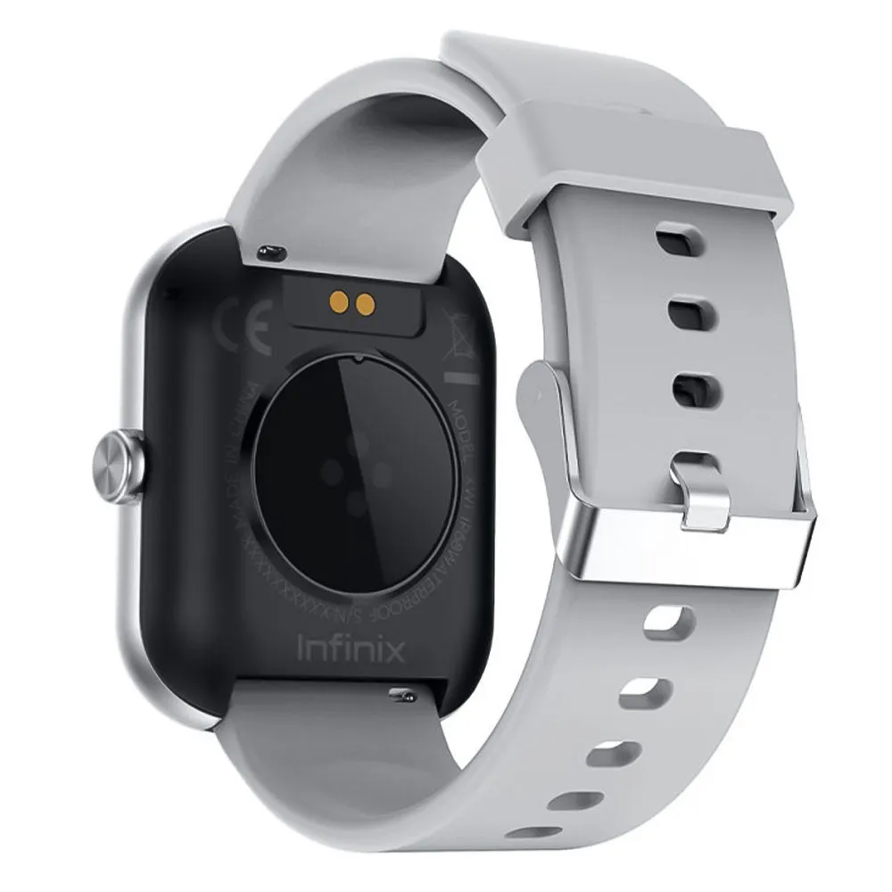 Infinix Watch 1 XW1 Smart Watch Silver Aluminum Case With White Silicone Strap