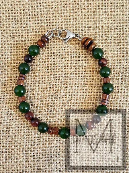 Irish Men's Jade Beaded Necklace Bracelet Set