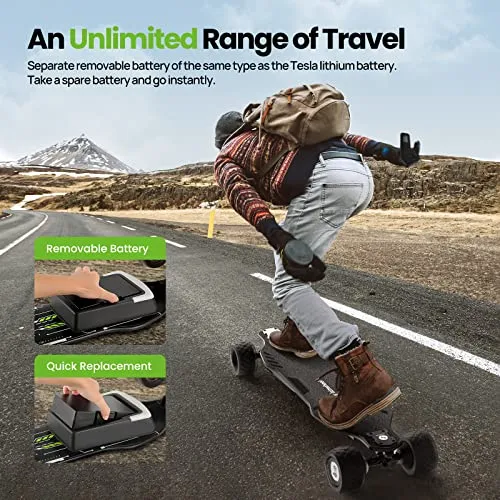 isinwheel V8 Electric Skateboard with Remote, 1200W Brushless Motor, 30 Mph Top Speed & 12 Miles Range, IP54 Waterproof, Electric Longboard for Adults ＆Teens with Green Ambient Light
