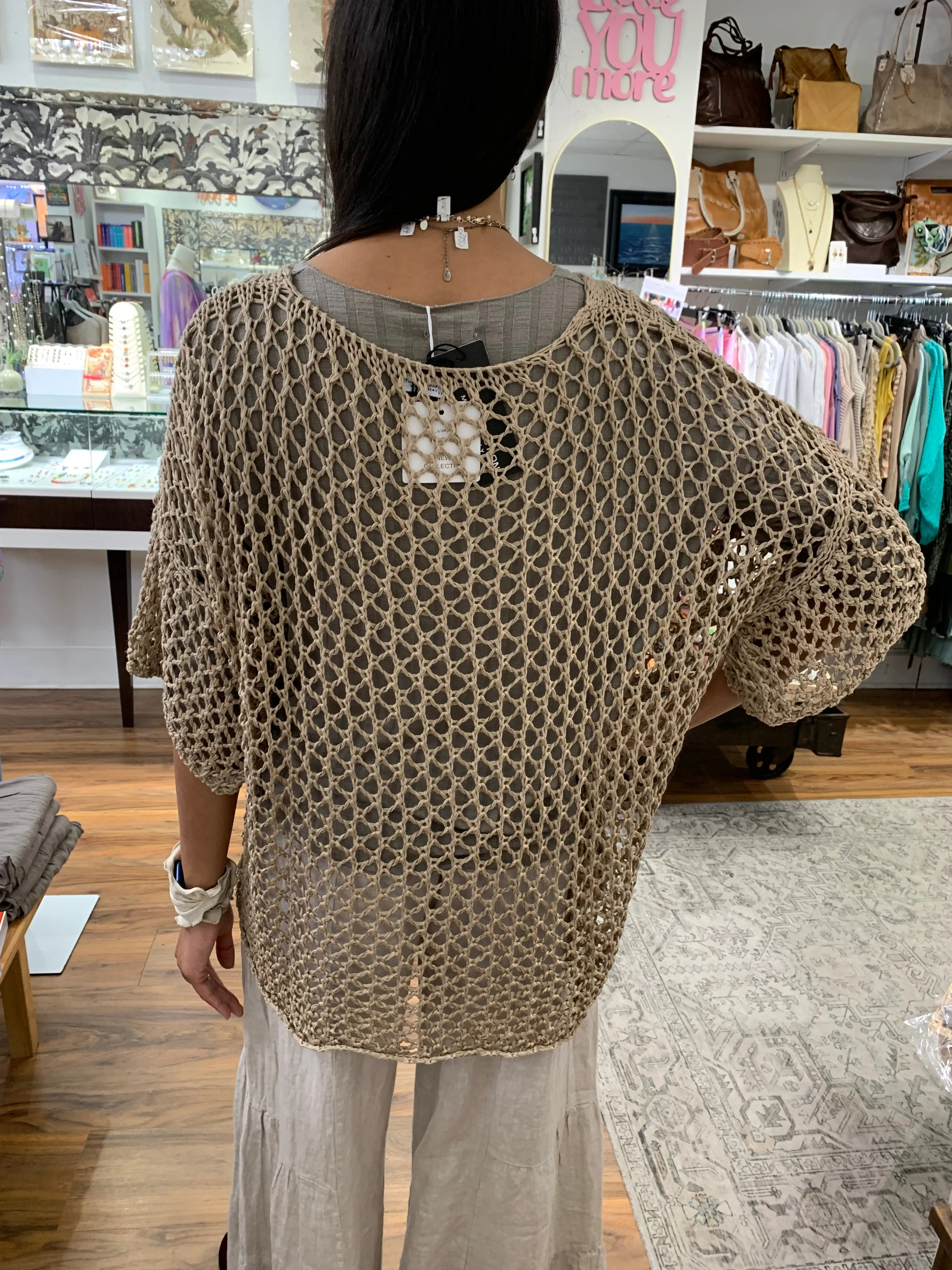 Italian Hand-Crocheted Star Mesh Top