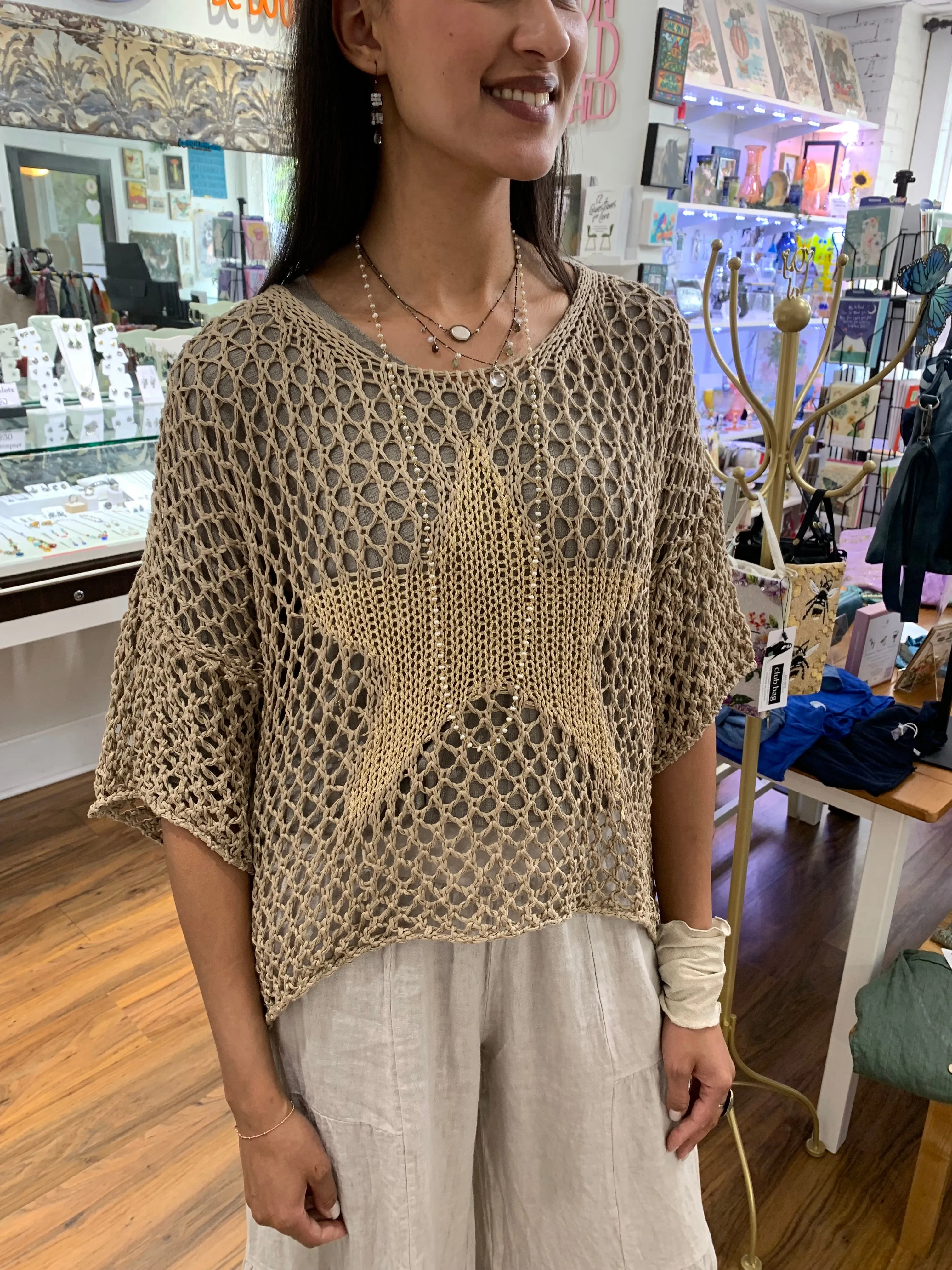Italian Hand-Crocheted Star Mesh Top